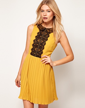 ASOS Skater Dress With Lace Peterpan Collar And Placket - Mustard Sz 18 $55.jpg